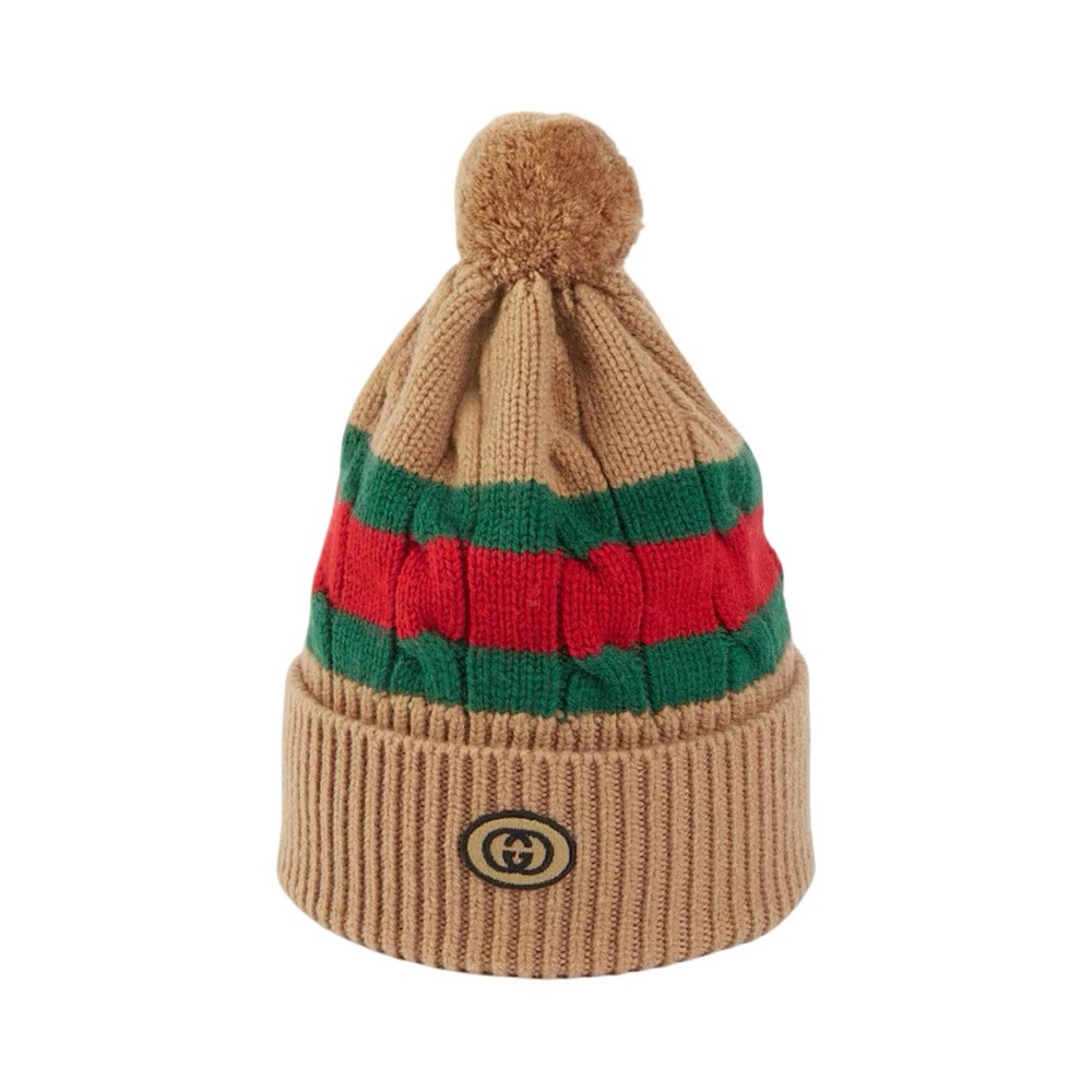 GUCCI WOOL KNIT HAT WITH WEB STRIPE